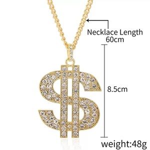 Zara Iced $ Dollar Money Gold + Clear Crystals Link Chain Necklace Hip Hop